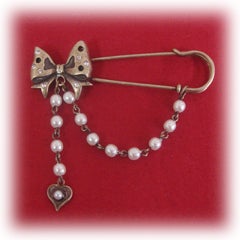 btssb ribbon pearl brooch - antique gold - 2007