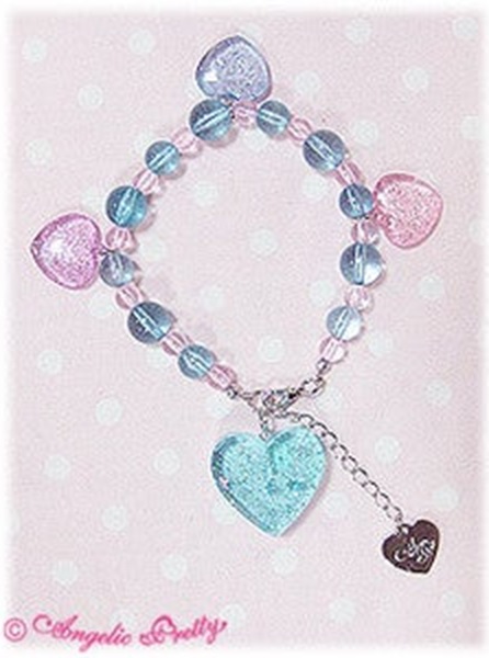 angelic pretty color scheme heart charm wrist cuffs (glitter) - mint - 2009