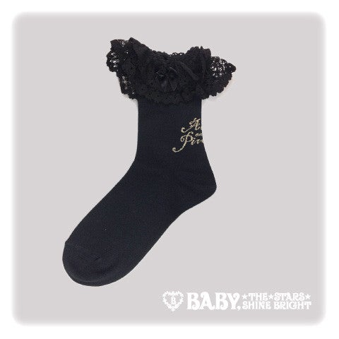 metamorphose cotton blend raschel lace crew socks - black × white - 2004