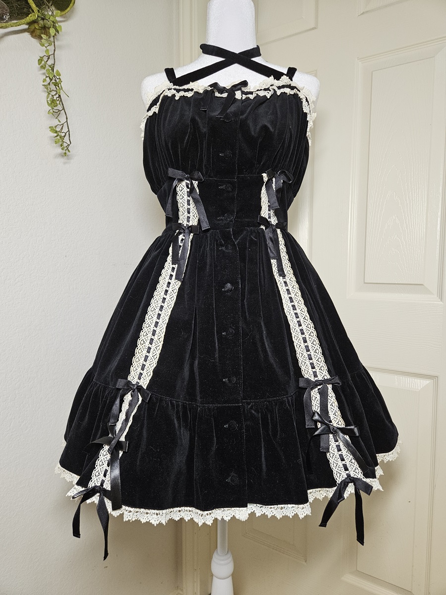 metamorphose velveteen sundress jsk - black × white - 1999