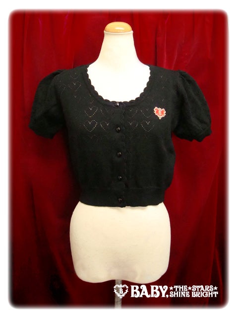 btssb heart lacework knit short sleeve cardigan - black - 2011