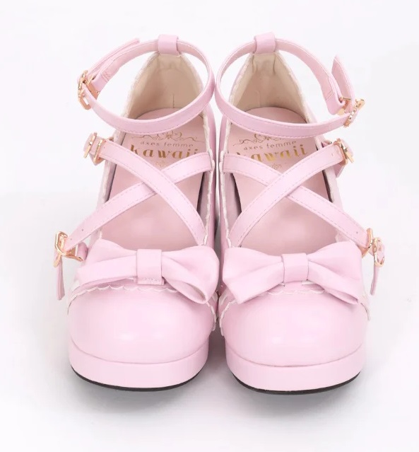 axes femme kawaii ladder lace scalloped pumps - pink × white