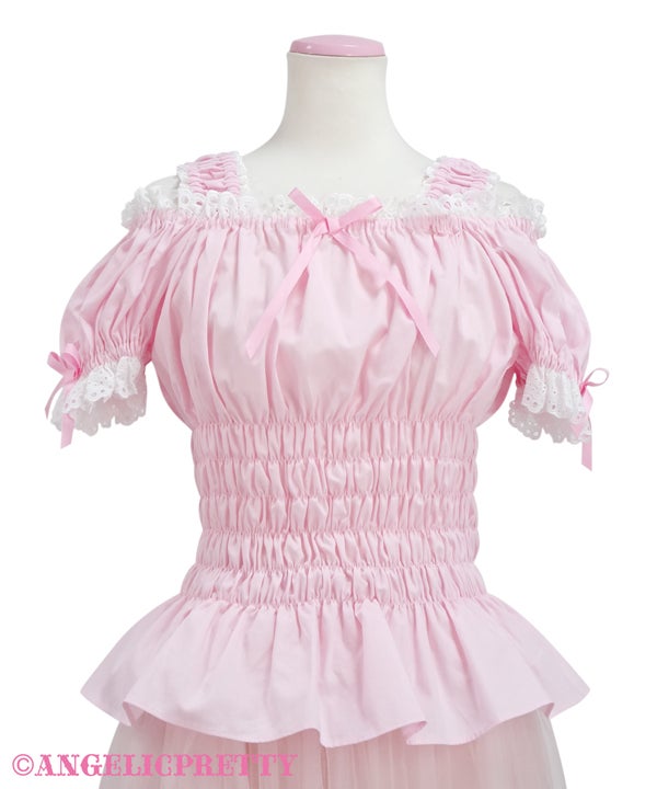 angelic pretty lovely off shoulder blouse (plain) - pink - 2022