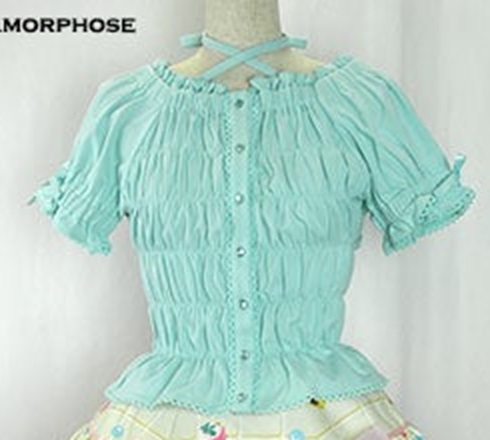 metamorphose short sleeve shirred knit blouse - mint - 2014