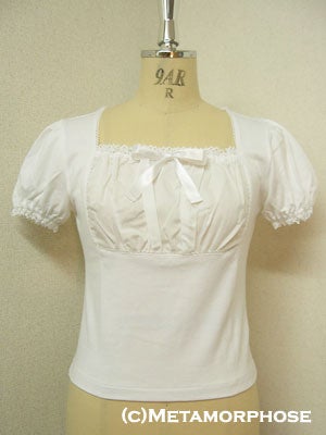 metamorphose pieced front short sleeve cutsew - white - 2004