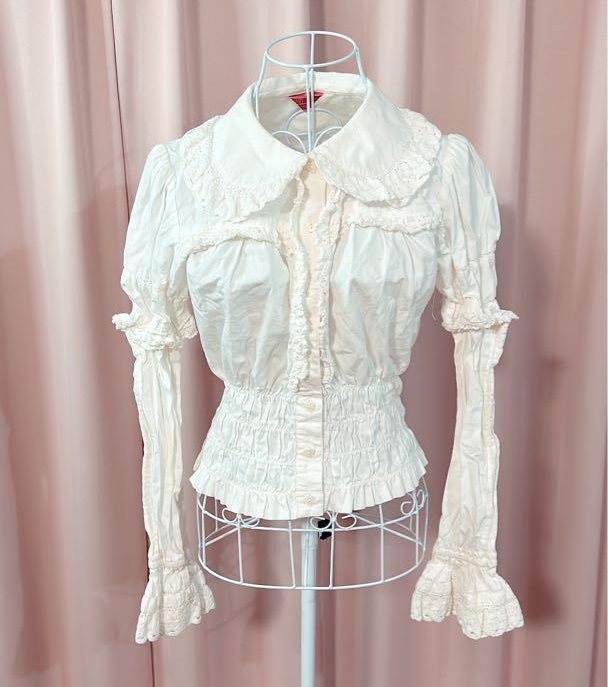 btssb waist shirring blouse - white - 2004