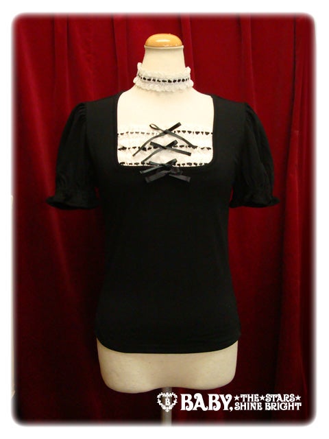 btssb lace yoke cutsew with choker - black × white - 2012